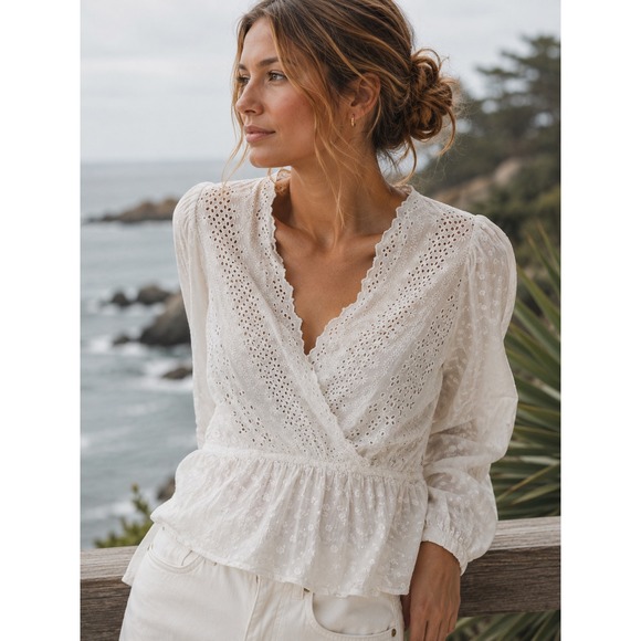 Isabel Marant Tops - Isabel Marant Tazia Top Womens 42 US 10/12 White Eyelet Lace Peplum Blouse